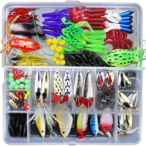 Ewolee 141 PCS Angelköder-Set, Spinner Angeln Set, Angelzubehör für Hecht, Forelle, Zander, Barsch
