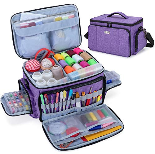 Luxja - Bolsa de almacenamiento para kit de costura de alta capacidad, caja de accesorios de costura con correa, caja de costura, color morado