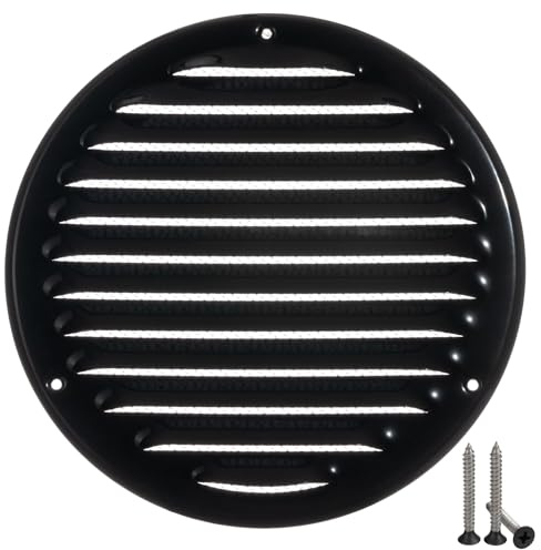 Ø 160mm Nera Rotonda Griglia di Ventilazione in Metallo - Griglie D'Aerazione con Rete Anti Insetti