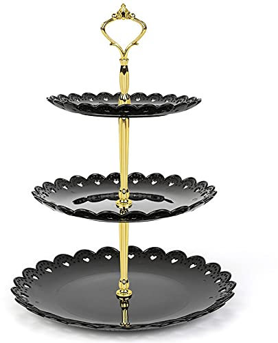 Cake Stand, 3 Layers, Round Fruit Cake Stand, Removable Dessert Stand for Tea Party / Wedding / Party (Black)
