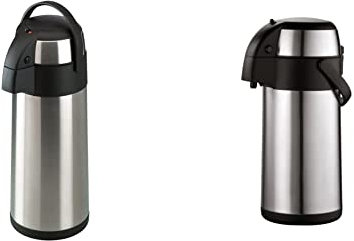 axentia Airpot in Silber, Pumpkanne aus rostfreiem Edelstahl, Volumen: ca. 5 L & Airpot in Silber, Pumpkanne aus rostfreiem Edelstahl, Isolierkanne mit Doppelwand,ca. 3 L