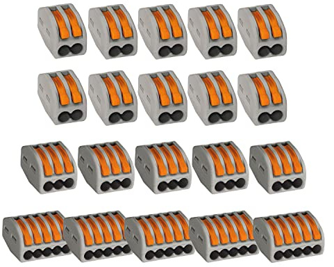 WAGO 222 Klemmen 2 polig, 3 polig und 5 polig 0,08 bis 4mm², Verbindungsklemmen mit Hebel, Kunststoff, 20-teilig