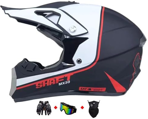 Casque Moto Enfant avec Goggle, Gants et Masque - Jeunesse Casques De Cross Intégral pour Cycliste - Homme Femme (Col