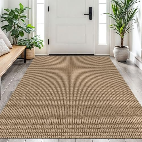 EARTHALL Woven Area Rug 4x6 Ft Washable Rugs for Entryway Non Slip Braided Throw Rugs Bedroom Carpet Cotton Entry Rug Cotton Floor Carpets for Bedroom Dining Room Living Room, Orange/Tan/Brown