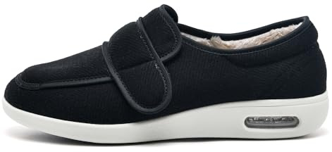 GYCF Diabetici Ortopediche Scarpe,Invernali Caldo Peluche Uomo Donna Pantofole Leggere per Edema Anziani Comode Regolabili Scarpe per Piedi Gonfi Fascite Plantare,Nero,37EU