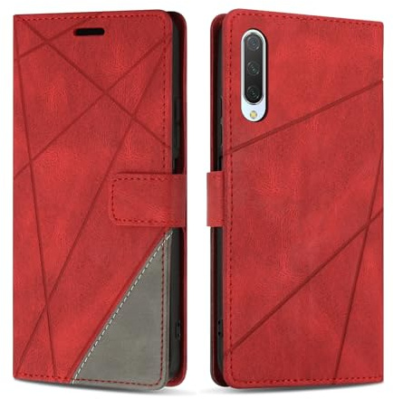 SONWO Handyhülle für Xiaomi MI 9 Lite Hülle, Premium PU Leder Handyhülle Wallet Silikon Schutzhülle Klapphülle für Xiaomi MI 9 Lite, Rot