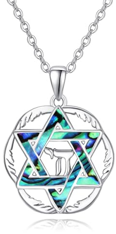 TANGPOET Davidstjärna halsband för kvinnor flickor 925 sterlingsilver judisk stjärna med kors/livets träd/chai-berlock mage David Israel smycke presenter med 45 cm + 5 cm kedja, Sterlingsilver