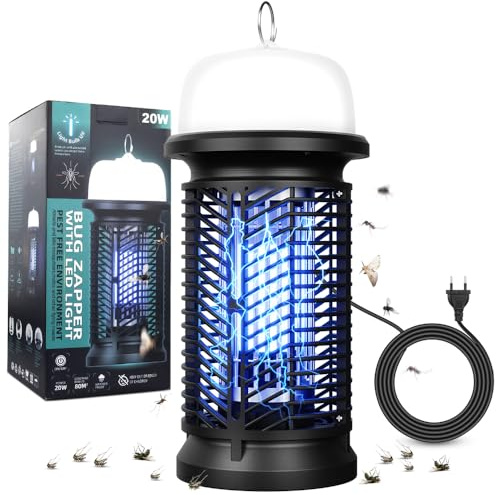 20 W insektsbekämpare, mygglampa, elektrisk med 9 W LED-ljus, 4 500 V UV myggfälla, myggskydd, flugfångare med 1,5 m kabel, flugfälla, insektsfälla för inomhus, sovrum, kök, kontor