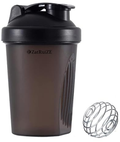 ZatRuiZE Protein Shaker Bottle 400ml, Leak-Proof Lid with Stainless Steel Mixing Ball, BPA-Free Gym Shaker Cup for Lump-Free Protein Shakes