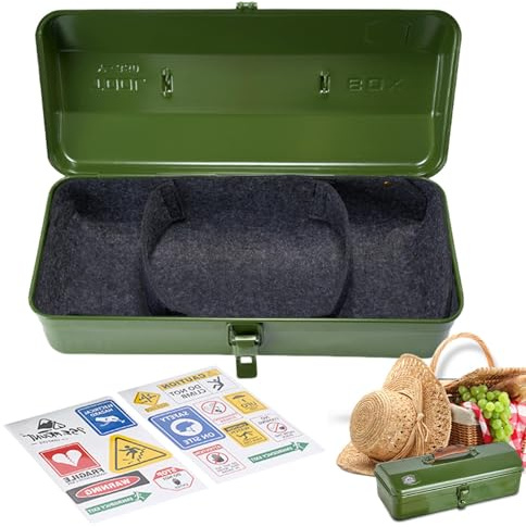 Caja de almacenamiento portátil de metal de mano,Caja de herramientas de metal portátil - Caja de almacenamiento de artículos al aire libre,Con pegatinas hierro versátil caja de almacenamiento de artí