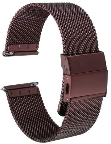 sourcing map Stainless Steel Mesh Watch Band 20mm Width 1.8mm Thick Quick Release Metal Watch Strap Adjustable Fold Clasp Replacement Bands for Men Women, Brown