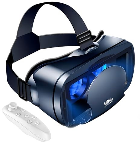 VR Brille für Handy, 3D Virtual Reality Headset, HD Anti-Blau Linsen 3D VR Glasses Augenschutz Brille PC Unterhaltung mit Fernbedienung, für iPhone Samsung Android 5,0-7,0 Zoll