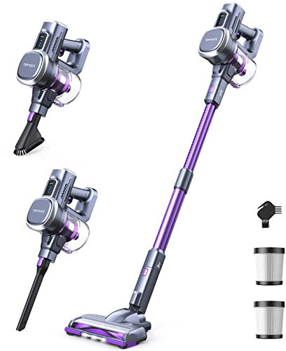 Lubluelu Akku Staubsauger Kabellos Leicht Leise Selbststehend Mit LED Anzeige, Starke Saugleistung Für Tierhaare, Teppiche, Hartböden Und Auto (Purple)