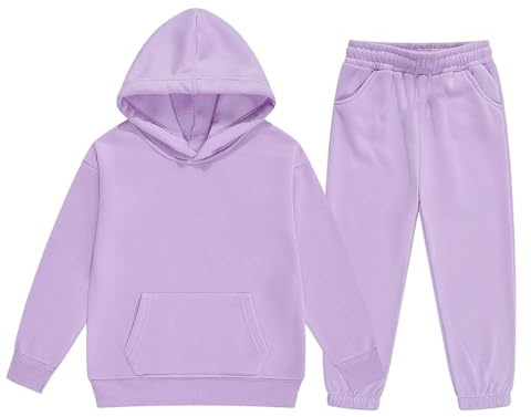Ensemble sweat à capuche et pantalon de survêtement 2 pièces pour filles - Ensemble d'automne à manches longues - Pantalon de survêtement confortable avec poches, violet, 4-5 ans