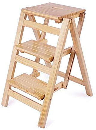 Step Stool Folding 3 Tier Wood Ladder Portable Step Ladder Chair Bench Seat Flower Stand Utility Home Kitchen Plant Stand