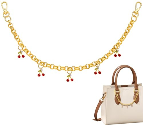 CYUXING Cherry Gold Keychain Bag Charm, Pendant Double Buckle Trendy Keychain Accessories Cute Purse Charms Fashion Decorative Jewelry for Women Handbags Wallet