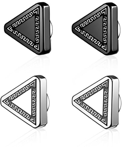 2 Pares Magnético Crown Pendientes Inoxidable para Hombre y Mujer Sin Perforación Falsos Oreja Pendientes Magnéticos CZ Redondos/Cuadrados Hipoalergénico Clip Magnet Triángulo