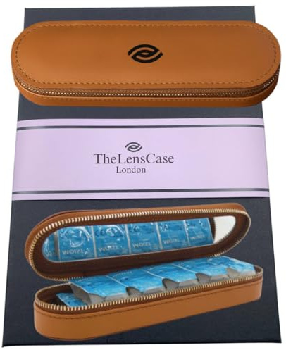 TheLensCase 10 Day Luxury Travel Contact Lens Case Certified Full Grain Leather. Quality Stitching. Built in Mirror. Holds 10 Days of Lenses. Supports Most Popular Lenses. Great Gift.