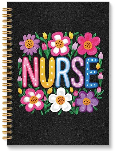 ROXMART Floral Nurse Glitter Spiral Notebook, Nurse Appreciation Gifts Journal, Nurses Gifts for Women, Boho Nursing Hardcover Notebook Journal for Writing Note Taking, 5.5x8.3 Inch