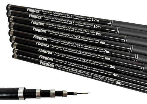 Flagtex Mât de drapeau télescopique de 8 m avec ferrales en métal pour festivals et camping