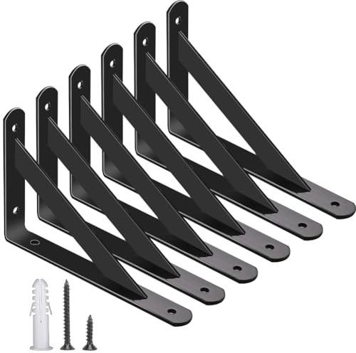 6 supporti da parete triangolari, 250 x 160 mm, in metallo nero, per carichi pesanti, buona capacità di carico per casa, cucina, ufficio, scrivania, parete