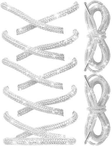 UamGlsob Rhinestone Glitter Shoe Laces, Sparkling 4mm Round Shoelaces with Crystal Bling Diamonds for Sneakers Hoodies Boots (Silver, 54/140cm)