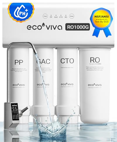 Ecoviva RO1000G Tankless 9-Stage Commercial Reverse Osmosis Water Filtration System, NSF/ANSI 58, 1000GPD German Design 3:1 Pure to Drain,10 Years Fully Sealed Solid & Reliable, Alkaline PH+
