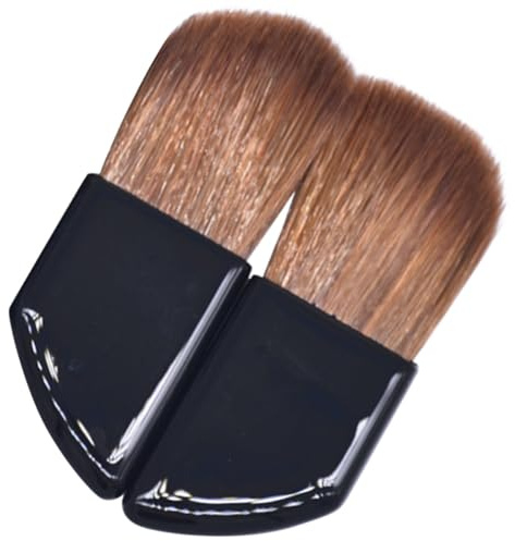 SAFIGLE Brochas de Maquillaje de Viaje 2 Piezas, Pincel Pequeño para Rubor Mango Inclinado de Plástico, Cerdas Naturales de Pelo de Caballo, Portátil para Mujer y Uso Cosmético