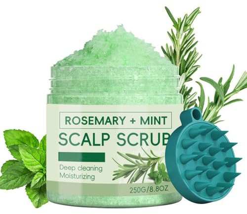 Gommage du cuir chevelu - Shampoing exfoliant pour cuir chevelu au romarin et à la menthe - Avec masseur pour cuir chevelu - Nettoyage en profondeur pour éliminer les dépôts et les pellicules