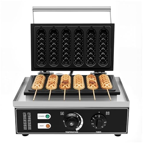 Hot Dog Maker 6 ranuras 1500 W – Máquina eléctrica de acero inoxidable con control de temperatura (50-300 °C) y temporizador, ideal para fiestas, quioscos o uso comercial