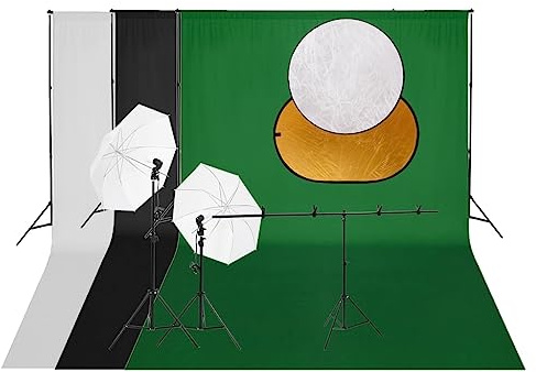 Kaloriko Fotostudioset med LED-dagsljuslampor 5500 K, aluminiumstativ 78–230 cm, 3 bomullbakgrunder 500 x 300 cm, 5-i-1 reflektor 110 cm, dimbar, skuggfri för fotografi, videolampa
