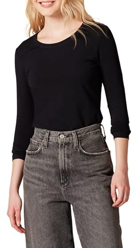 Amazon Essentials T-shirt girocollo da donna a maniche lunghe vestibilità classica (disponibile in taglie forti), nero, XL