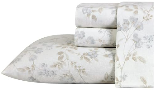 Laura Ashley Home - King Sheets, Cotton Flannel Bedding Set, Brushed for Extra Softness & Comfort (Fawna, King)