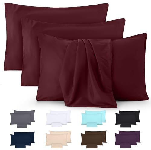 Utopia Bedding - Microfibra cepillada Suave - 100% poliéster - Funda de Almohada de 50 x 75 cm - Juego de 4 - Fundas de Almohada Resistentes al Encogimiento y a la decoloración - Borgoña
