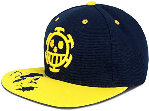 Roffatide Anime One Piece Trafalgar Law Gorra de Béisbol Sombrero Ajustable Bordado Snapback Sombrero de Camionero de ala Plana Azul Marino