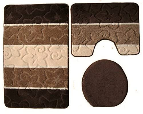 ILK Gökyildiz Bad Teppich Set Orion Muster 50cm X 80cm ohne Ausschnitt gerade für Hänge WC (Dunkelbraun Braun Beige)