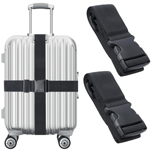 Heavy Duty Luggage Straps for Suitcases Packing Belts Travel Accessories Adjustable Bag Strap 2 Pack (Black)