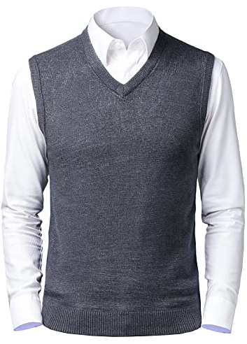 Btmpmcs Herr Enfärgad V-ringad Slipover tröja väst Klassisk Business Gentleman Stickad väst Enfärgad Casual Pullover Gilet Smart Suit Ärmlösa linne