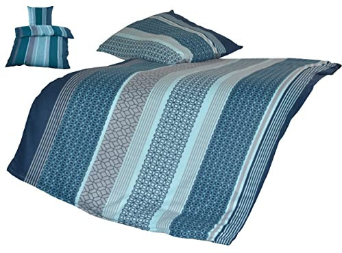 YOUNG DA – Microfaser Fleece Bettwäsche Streifen Blau,Microflausch Bettwäsche-Set,Bettgarnitur Mikrofaservlies 2tlg.Set Bettbezug 135x200cm und Kissenbezug 80x80cm,Geometrie Quadrat Grau