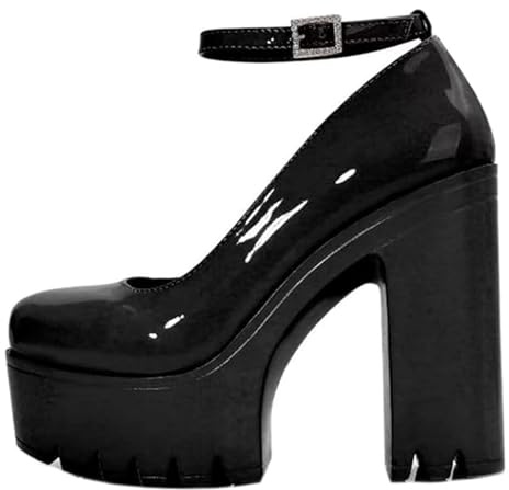 Ulalaza kvinnor Mary Jane klänning pumps Lolita-skor söt plattform gotisk dubbel ankelrem rund tå tjock klack uniform pumps skor perfekta för skolfest affärer arbete dans dejt nattklubb, S2-bb, 39 EU