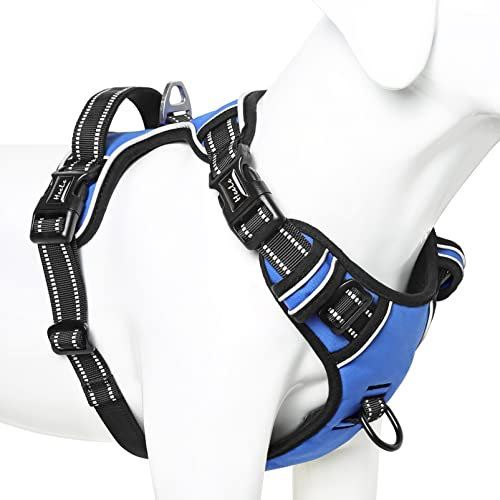 HEELE Hundegeschirr ohne Zug, Brustgeschirr für große Hund, einstellbares reflektierendes Hunde Geschirr, atmungsaktive Hundegeschirre mit gepolstertem Griff, No-Pull Dog Harness, Blau, L