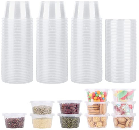 Lot de 50 Petit pot à Sauce en Plastique avec Couvercle, 100ml Contenants, Boîtes de Alimentaires,Passe au Micro-ondes, Convient pour les Condiments, les