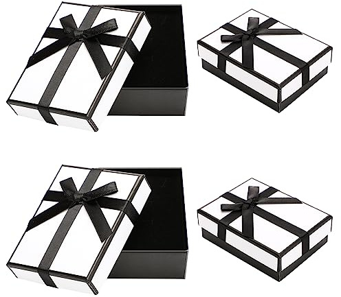 Fanshiontide 4 Packs Small Gift Boxes,9x7x3 cm White Kraft Gift Boxes Jewelry Gift Box with Black Ribbon Bow, Elegant Earrings Necklace Gift Boxes for Birthday Father‘s Day(White)