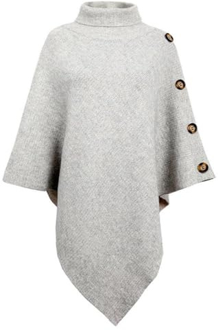 TBSCWYF Poncho De Punto Mujer con Flecos Ponchos Y Capas De Punto para Mujer con Capucha Poncho Invierno Elegantes Poncho Mujer Invierno de Punto con Flecos Hueco Talla Grande Botones Reversible Capa