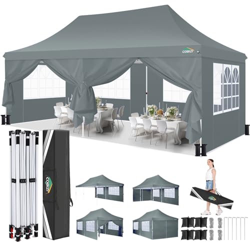 3x6m Pavillon, COBIZI Faltpavillon 3x6 Wasserdicht Stabil mit 6 Seitenteilen,Upgrade-Hochdach und Tragetasche, Gartenpavillon Partyzelt für Garten, Party, Festival, Hochzeit, UV80+