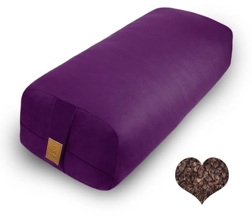 FelizMax Organic Buckwheat Bolster (24x10.5x5.5 in) Supportive Rectangular Meditation Pillow 100% Cotton Cover Yoga Cushion (Purple)