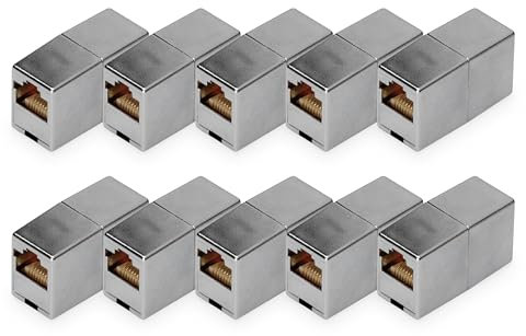 DIGITUS DN-93901 Acoplador RJ45 Cat 5e, 10 Piezas, Extensión de Cable Lan, Conector de Cable de red Cat5e, Apantallado, Compatible con PoE, Acoplador Modular, Para Switch, DSL, Módem, Router, PC,Plata