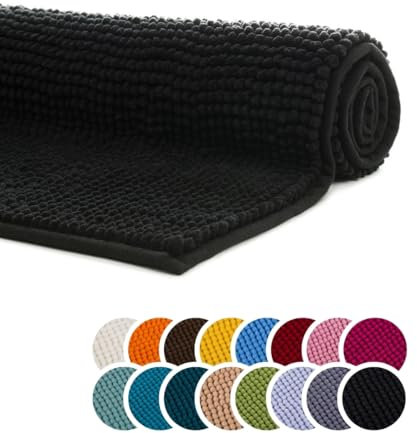 liebling Badteppich, 100% Polyester - Mikrofaser, Serie Chile, 60 x 100 cm, 30 Grad waschbar, Fußbodenheizung geeignet, Farbe: Graphit