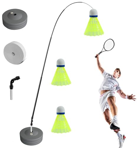 Badminton Training Device with 3 Nylon Balls - Adjustable Aid for Singles Practice - Training Equipment for Learners and Children