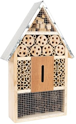 BRICOMED Hotel para Insectos de Madera de Pino con Techo metálico